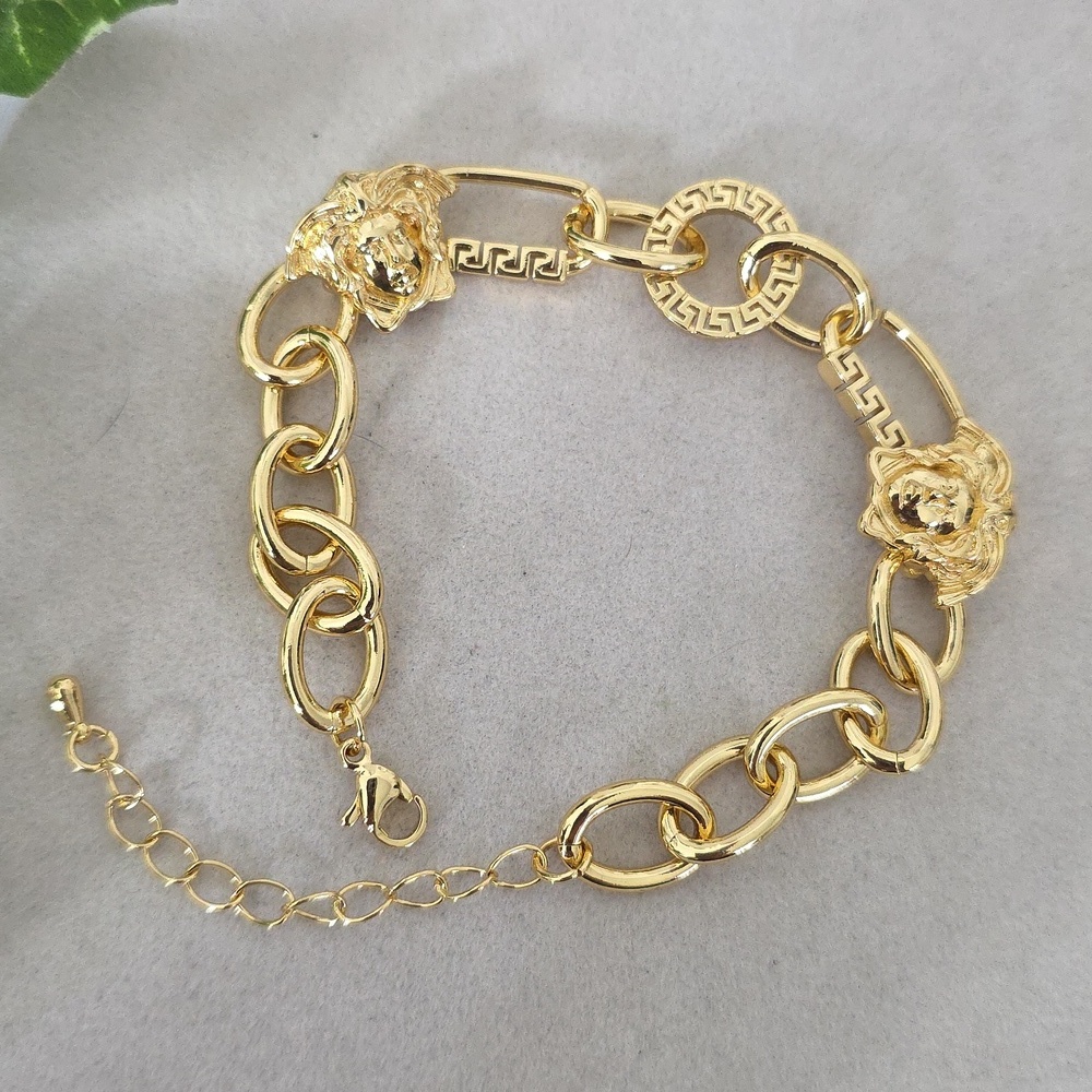 Gold Filled Luxe Bracelet Greek Key And Medusa Head Design